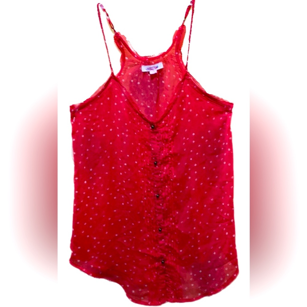 AERIE XS SHEER TANK BRAIDED STRAPS W/LOOP- ADJUSTABLE STRAPS RED/CREAM